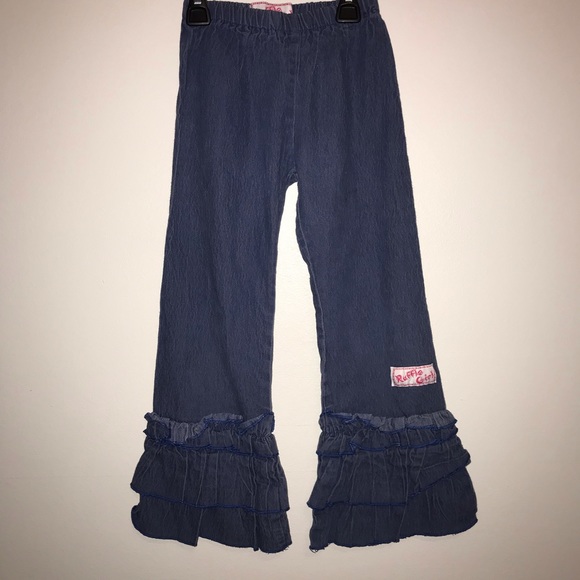girls denim ruffle pants